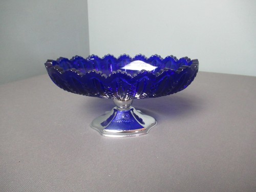 Farber & Shlevin Co Brooklyn NY Pedestal Candy Dish Vintage Cobalt Blue h5 sb - Picture 2 of 6