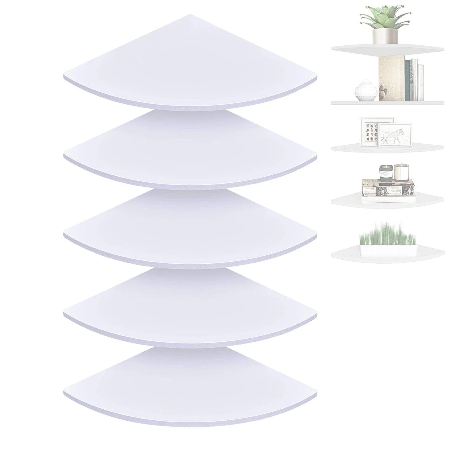 5 PCS White Wood Floating Wall Mounted Corner Storage Shelf Living Room Decor