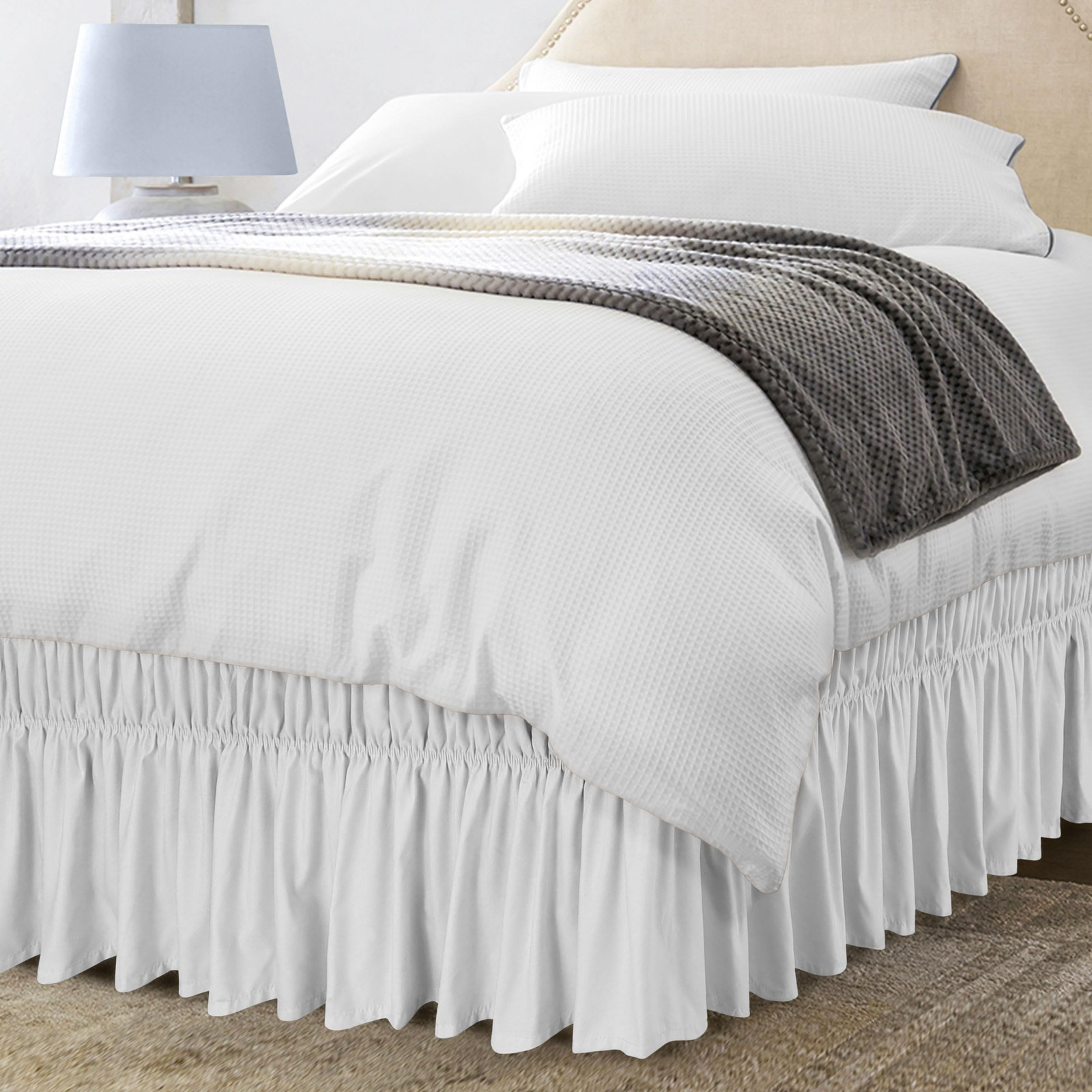 Queen Elastic Bed Ruffle Wrap in Soft Microfiber with Easy Installation