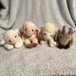 Ty Beanie Babies Plush Lot of 4 w/ Tags: Fleece 4125, Fleecie, Ewey, Goatee