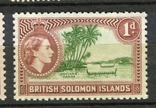 BRITISH SOLOMONS; 1956 early QEII Pictorial issue fine MINT MNH Unmounted 1d.