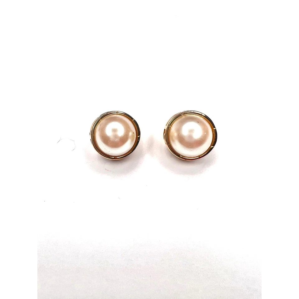 Pendientes de Clip Givenchy Perla Tono Dorado Diseñador Vintage Foto 3 de 4