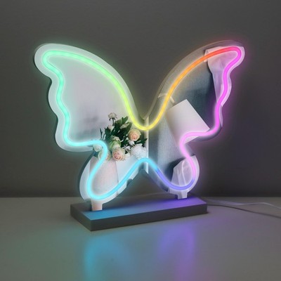 Wireless Express LED Neon Light Mirror Butterfly Lamp w/Remote Multicolor 