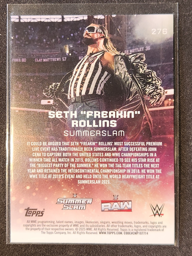 SETH "FREAKIN" ROLLINS 2025 Topps Universe Summer Slam FLARE SP #276 RAW Mint - Afbeelding 2 van 2