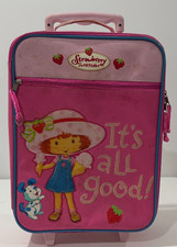 Vintage Strawberry Shortcake Kids Pink Rolling Suitcase Extending Handle 2004
