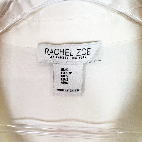 RACHEL ZOE OFF-WHITE SILKY HENLEY NECKLINE BLOUSE WOMENS SMALL