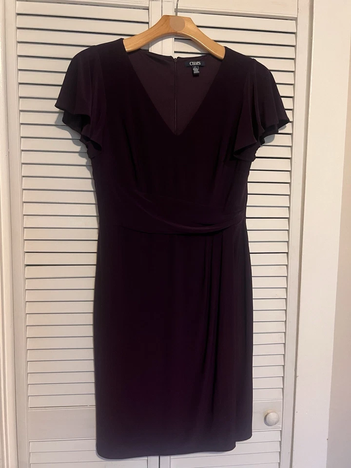Ralph Lauren CHAPS WOMEN’S SIZE Large L DRESS Short Sleeve Purple Faux Wrap - Image 2 of 4