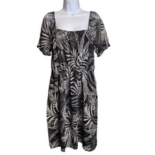 Banana Republic Black Tropical Forest Peasant Dress Size L Career To Casual