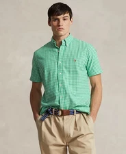 POLO RALPH LAUREN Green White Gingham Check SS Oxford Shirt Men's SZ L
