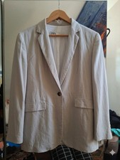 Zara Light Grey Linen Summer Blazer Jacket Size L Excellent Condition