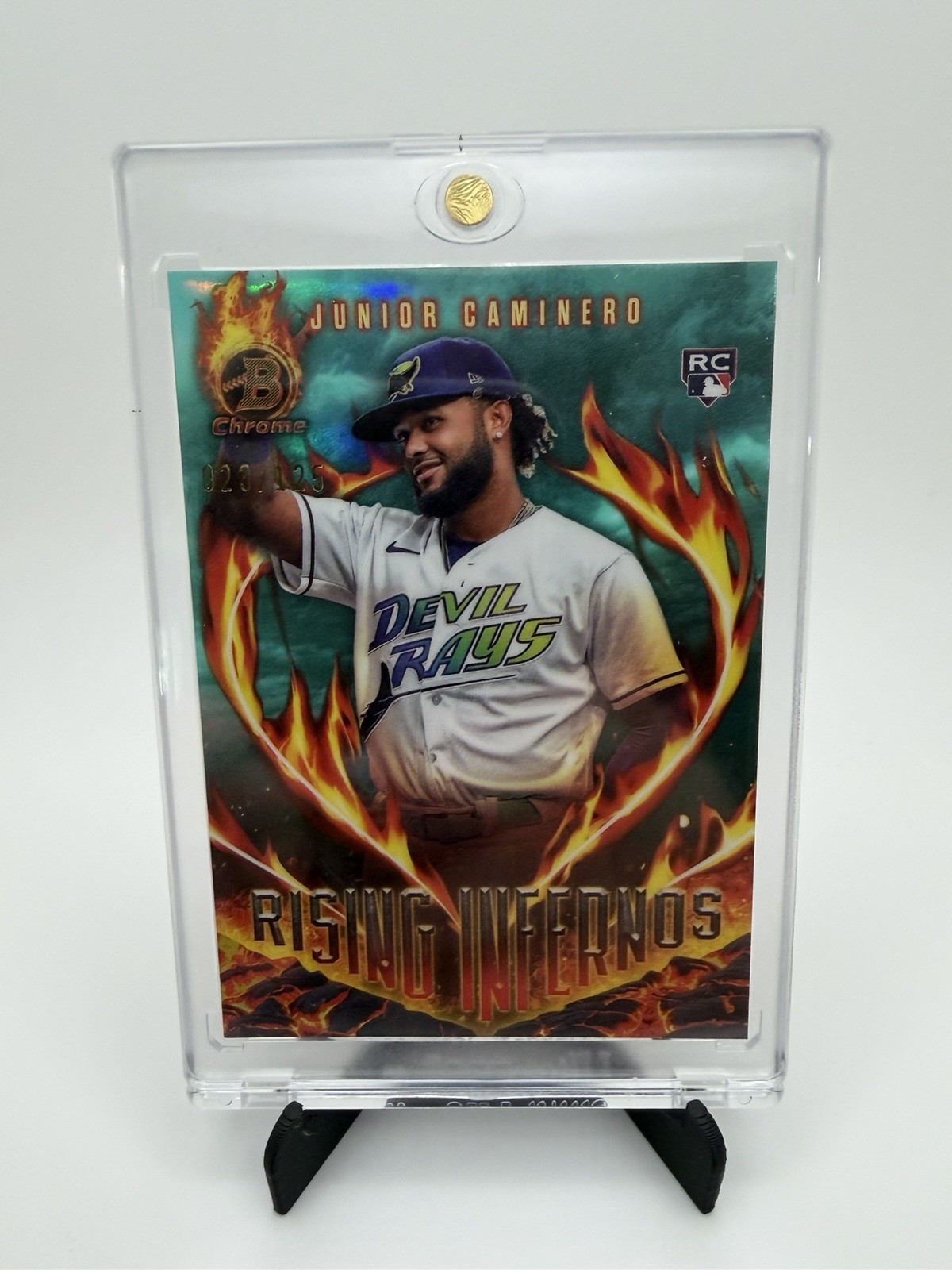 2024 Bowman Junior Caminero #RI-6 Rising Infernos Aqua 023/125 SSP Tampa Rookie
