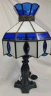 Vintage Tiffany Style Blue White Stained Glass Lampshade Metal Base