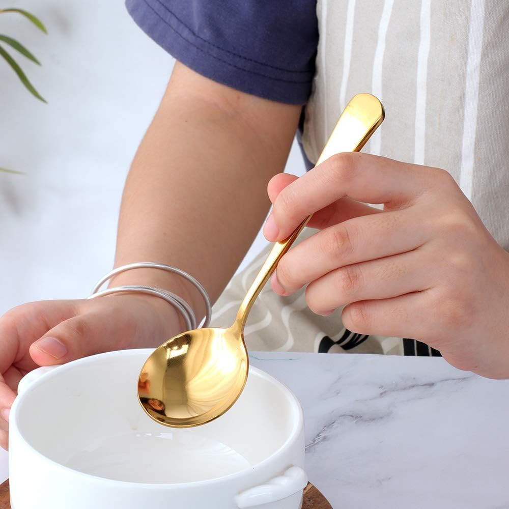 8 Piece Soup Bouillon Cereal Spoon, Stainless Steel Soup Spoons,6.2 Inch round B