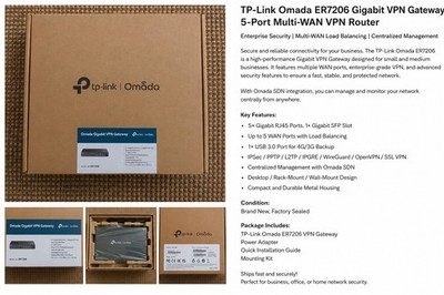 TP-Link ER7206 Omada Gigabit VPN Router Multi-WAN 5-Port Gateway/Firewall