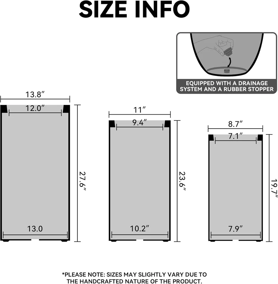 19.7 Inch Tall Rectangular Planter, Indoor & Outdoor Concrete Plant Pot with Dra - Image 2 of 4
