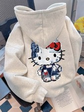 Hello Kitty Hoodie Sz XL GREY Vintage Print Long Sleeve Loose Fit Lazy Trend