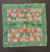 HTF Tammis Keefe Handkerchief Green  River City  Buildings Ships Orig Tag NOS