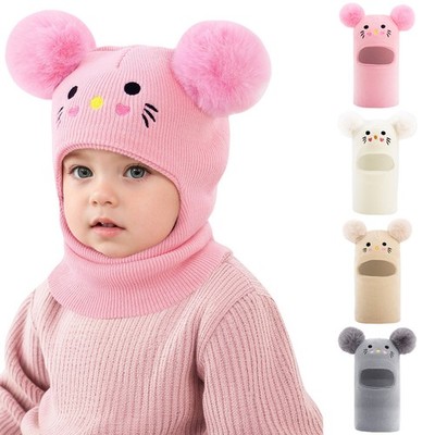 Baby Girls Boys Knitted Pom Pom Hat Beanie Snood Scarf Neck Warmer Winter Hat