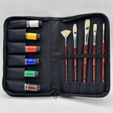 Daler Rowney Georgian Oil Paint Gift Set w/ Brushes 6 Color 22ml Tubes Zip Case