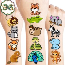 96 PCS Cute Zoo Animal Pre-cut Temporary Tattoos for Kids 8 Sheets  Safari...
