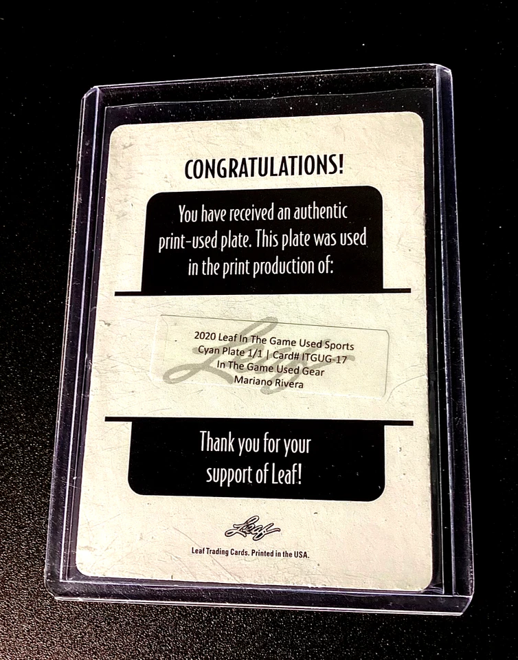 Mariano Rivera 1/1 Hoja Juego Usado Placa de Impresión 2020 Béisbol 1 de 1 Yankees #1 Foto 4 de 4