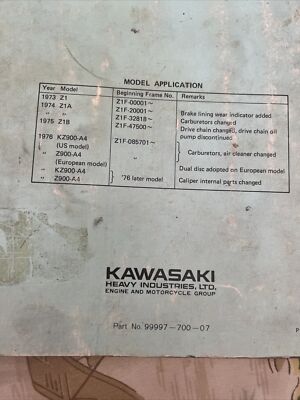 Kawasaki KZ999 Service Manual 99997-700-07 | eBay