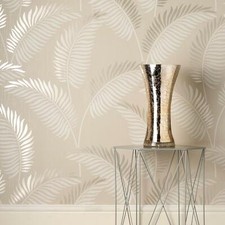Image of Cascade Leaf Fine Decor Wallpaper Metallic Fern Leaves Textured Cream FD42838