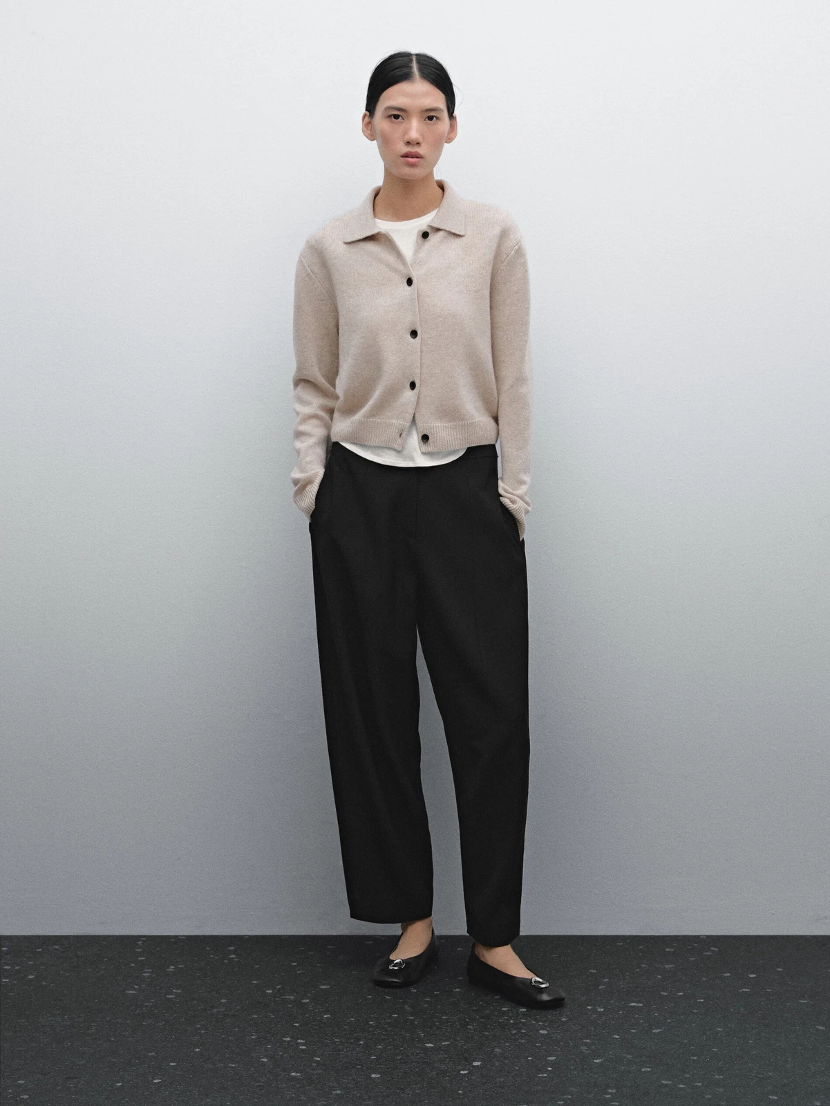 OFF WHITE Massimo Dutti Cappotto Cardigan Donna Beige Rosso Lana