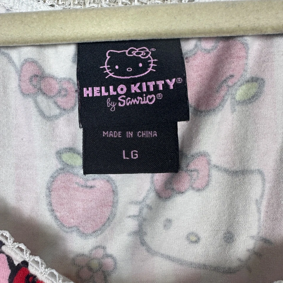 Hello Kitty Pink Striped Blouse Top Medium Apples Flowers Bow AOP - Image 2 of 4