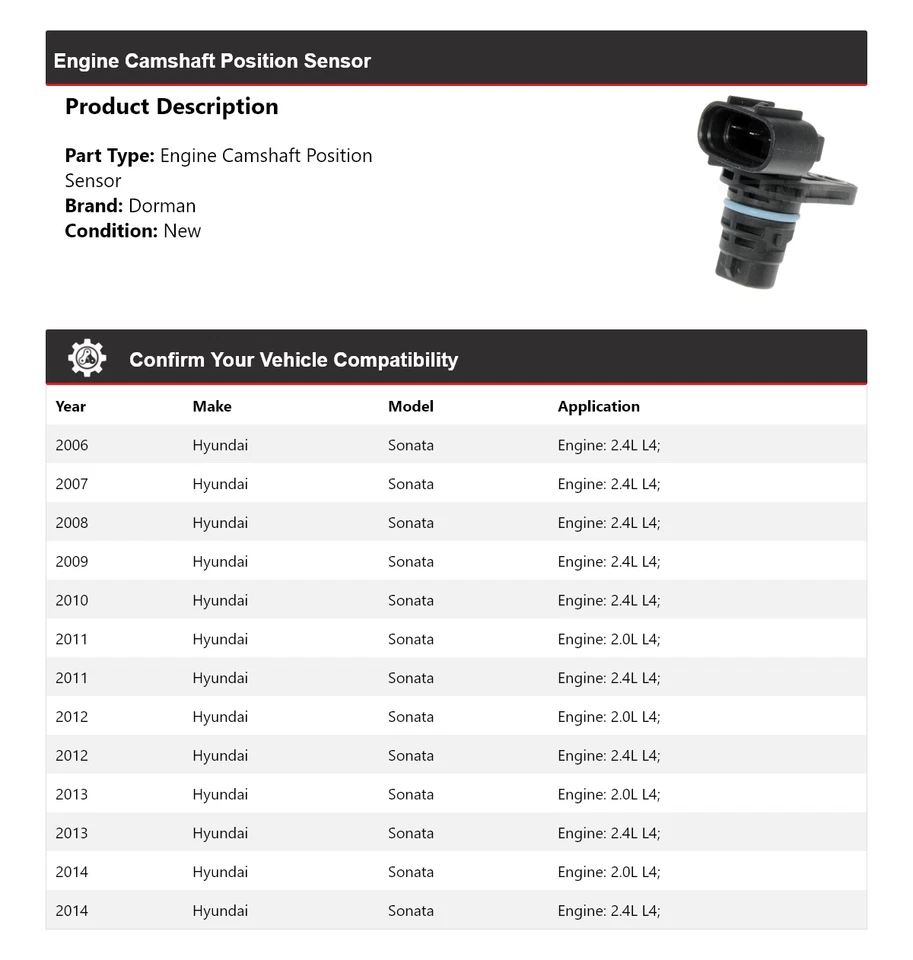 For 2006-2014 Hyundai Sonata Dorman Engine Camshaft Position Sensor 2007 2008 - Image 2 of 4