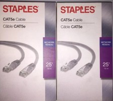 NEW SEALED Staples 29756 CAT5e Network Cable, 25' Lot Of 2