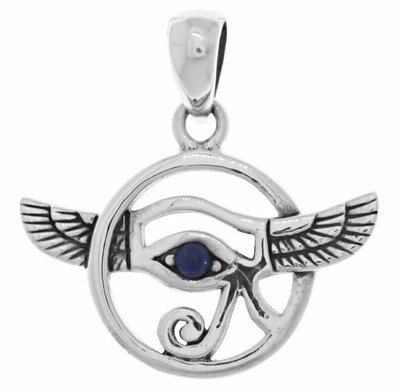Jewelry Trends Sterling Silver Udjat Eye Of Horus Pendant with Synthetic Lapis