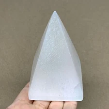362g, 3.8"x2.5" White Selenite/Satin Spar Pyramid Crystal @Morocco, B24157