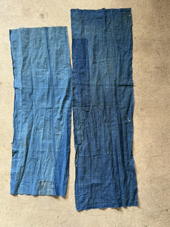 Rare Antique Boro Aizome Selvedge Fabric C.1910s Indigo with Sashiko Repairs 2yd - Image 4 of 4