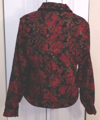 Brocade Button Jacket Blazer Black with red and pink Roses