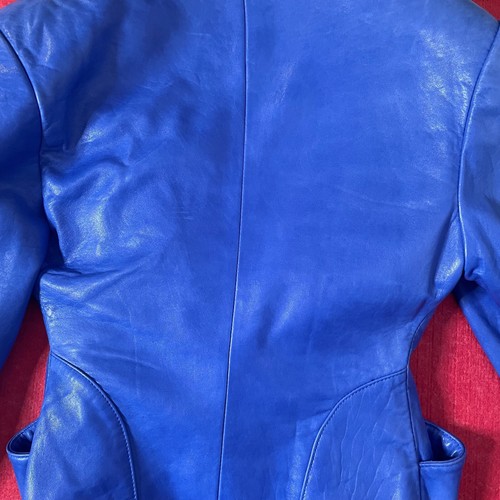 Vintage Blue Leather Jacket 1980s Wasp Cinch Waist Jacket Oversized Jacket - Bild 9 von 10