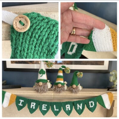 Irland / Irische gestrickte Wimpelkette mit irischen Flaggenenden
