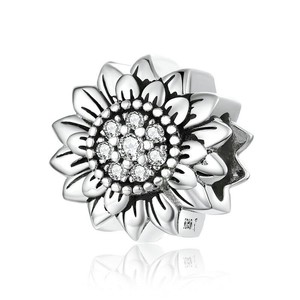 bedel zonnebloem zilveren glinsterende bedels tedora girasole trollbeads pulseras geschikt hippe lederen girasol adecuado mijnbedels