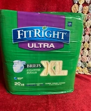 NIP Fit Right Ultra XL Briefs Adult DIapers Size XL 57" to 66" Quantity 20