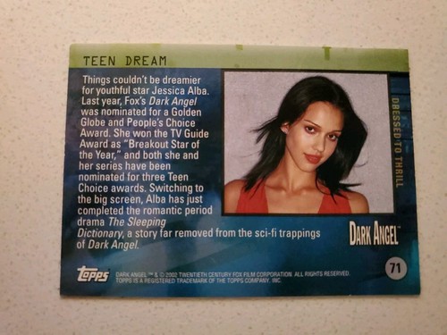 Jessica Alba 2002 Topps FOX TV SHOW James Cameron DARK ANGEL Teen Dream #71 - Picture 2 of 8
