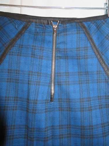 WOMENS MUSTARD SEED BLUE/BLACK PLAID SKIRT W/FAUX LEATHER TRIM - SZ S - Picture 6 of 7