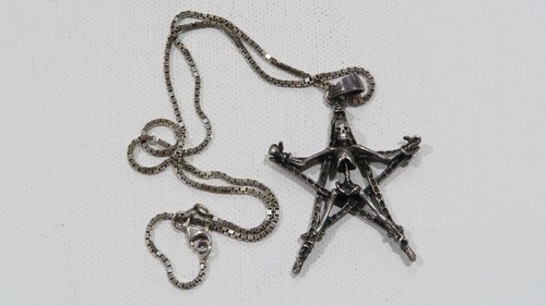 Collana ciondolo stella satanica scheletro su pentagramma sterling 925 artigianale unica - Foto 6 di 8