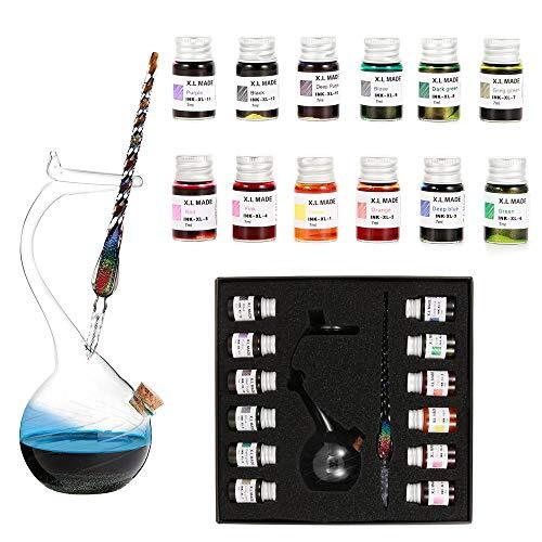 Handmade High Borosilicate Glass Glass Dip Pen Ink Set-Crystal Pen with 12 Co...