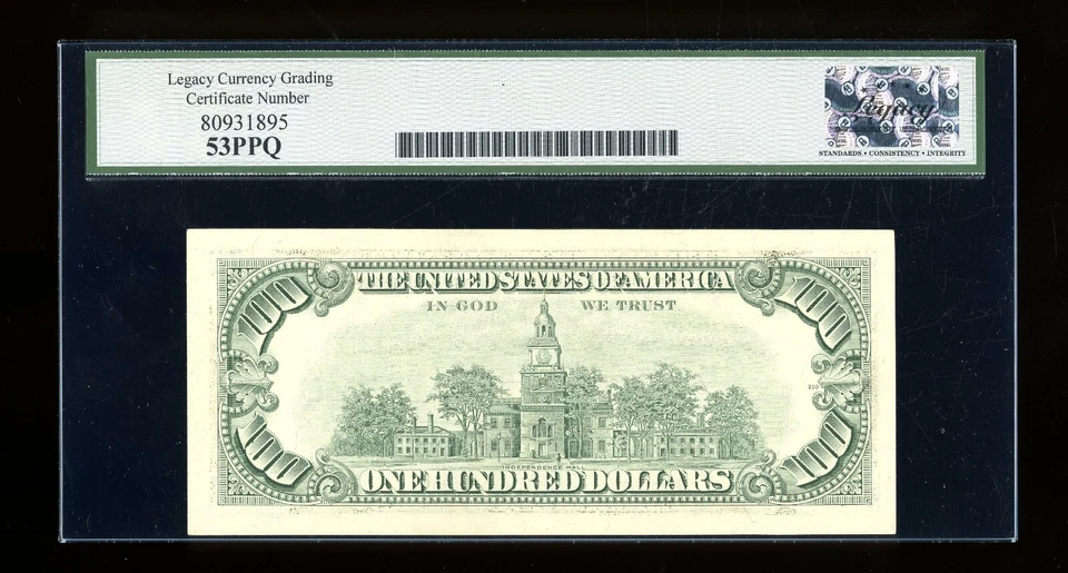 DBR 1990 $100 FRN New York Fr. 2173-B Legacy 53 PPQ Serial B87811422C - Image 2 of 2