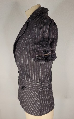 Stooshy Jacket Top Womens L Pin Stripe Short Sleeve Fitted Blazer Office Siren - Picture 5 of 9