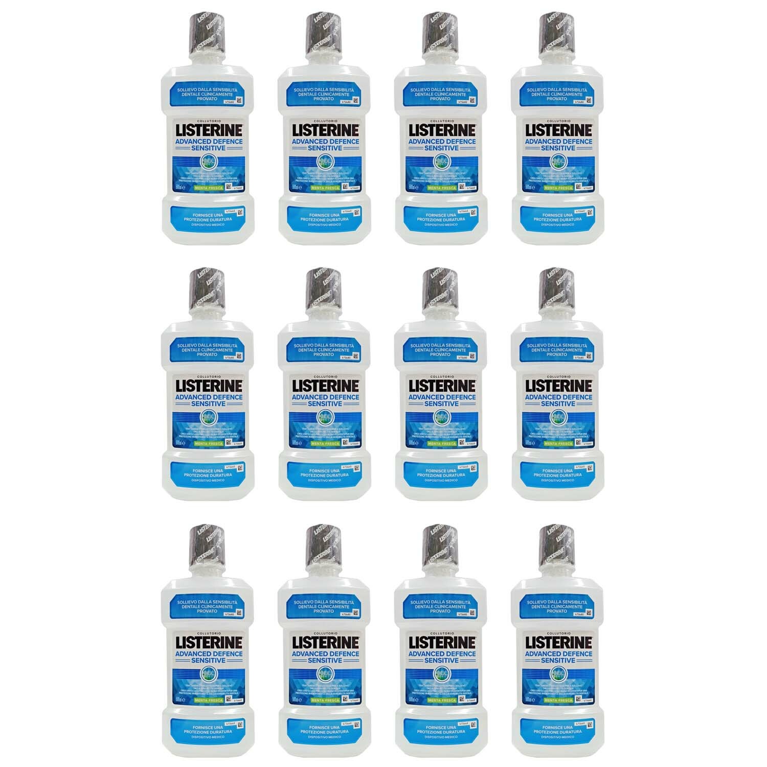 12 pezzi LISTERINE Collutorio ADVANCED DEFENCE SENSITIVE menta fresca 500ml