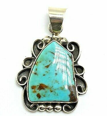 Navajo Handmade Kingman Turquoise Pendant Set in Sterling Silver Lionel ...