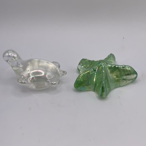 Vintage mundgeblasene irisierende Glas Meeresschildkröte und grüne Seesterne Briefbeschwerer - Bild 4 von 11