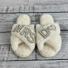 Wedding Bride "Mrs. D" Ivory Cream Furry Slip On Slippers Pearls size 38 39/8-9 — photo 3