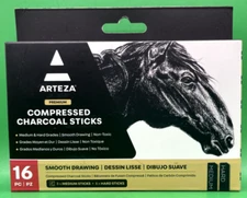 Arteza Compressed Charcoal Sticks, Set of 16